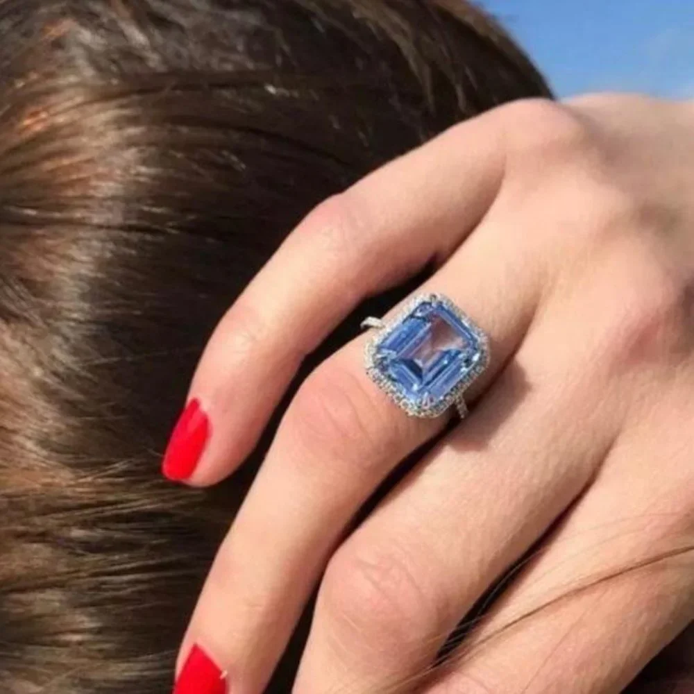 NEW 925 STERLING SILVER HALO SAPPHIRE RING, CUTE RING, SHINY RING. - Picture 4 of 6